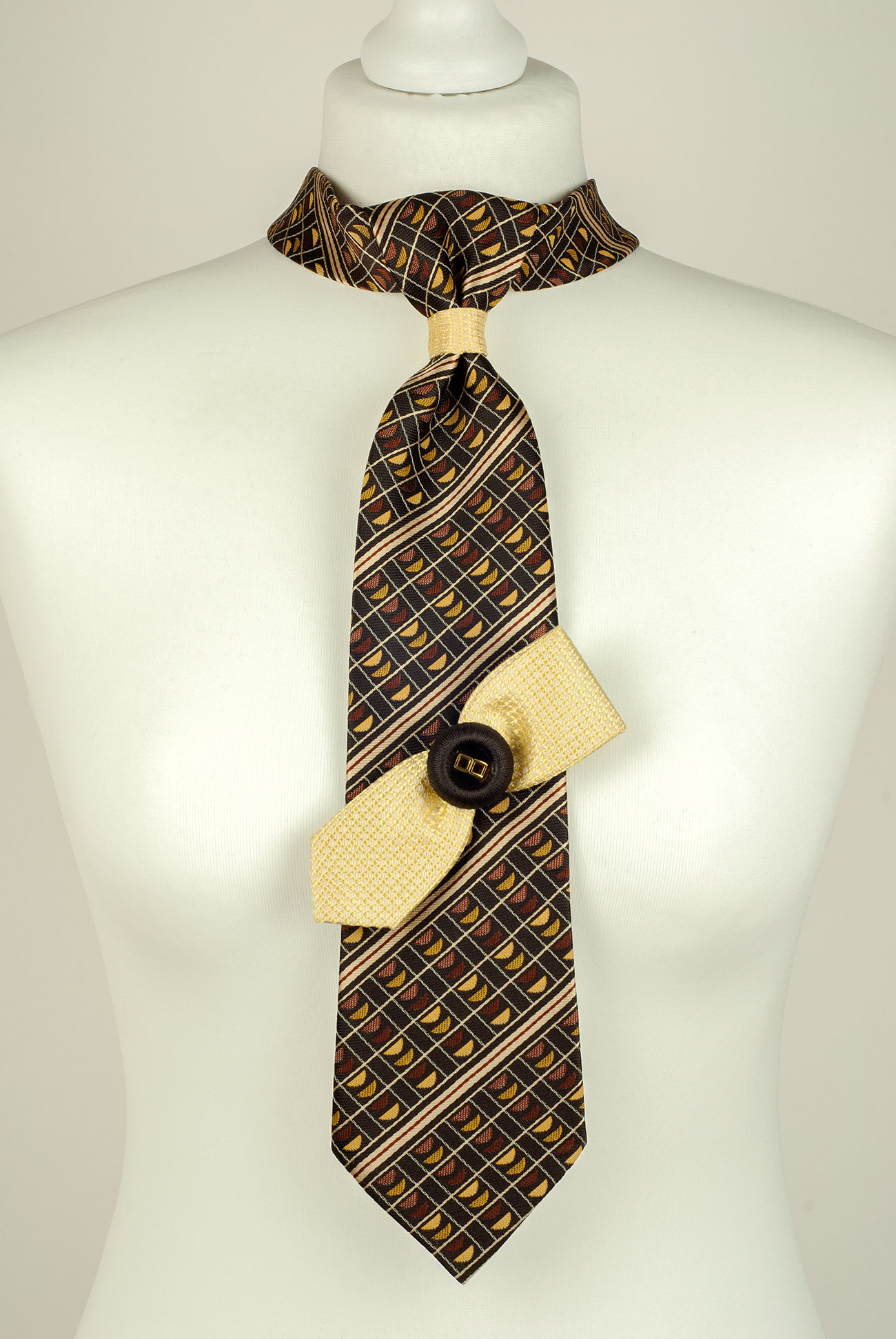 Retro Print Necktie Handmade from Two Vintage Ties