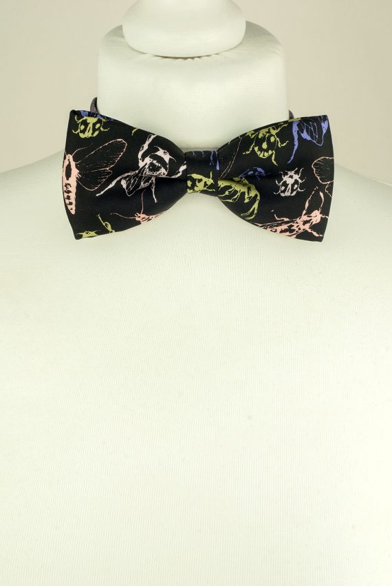 Bug Print Bow Tie, Black Bow Tie, Silk Bow Tie