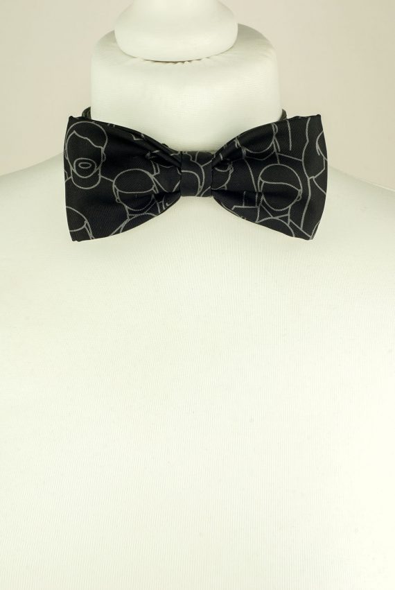 Black Bow Tie, Silk Bow Tie, Silhouette Print Bow Tie