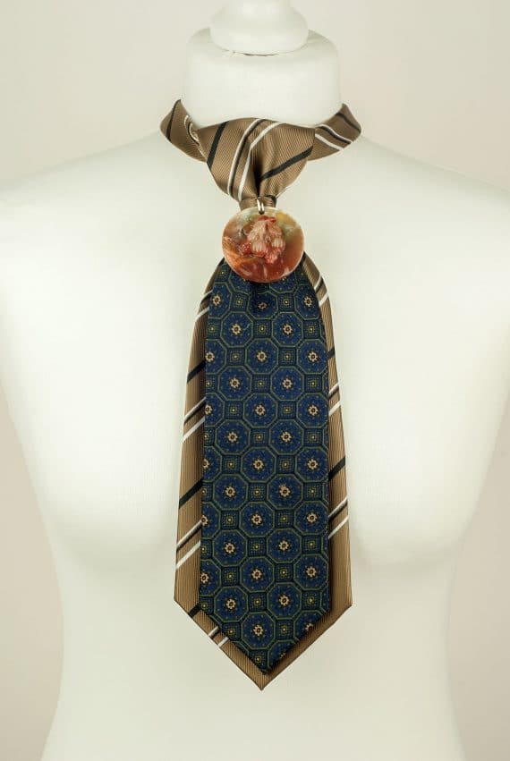 Silk Tie, Navy Tie, Mother of Pearl Pendant Tie