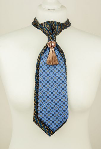 Cravate en soie, cravate bleue, cravate à pampilles