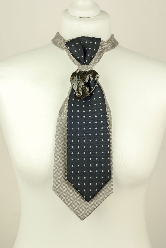 Grey Necktie, Vintage Tie, Polka Dot Tie