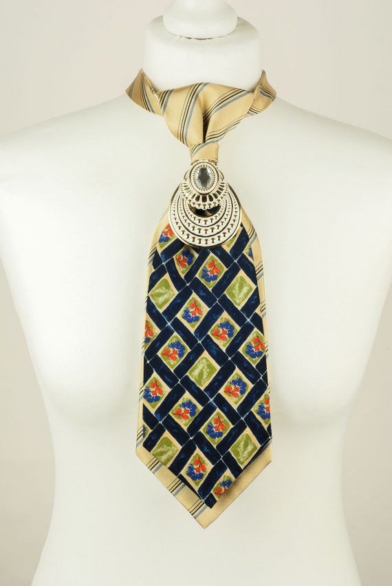 Gold Colour Necktie, Flower Print Tie